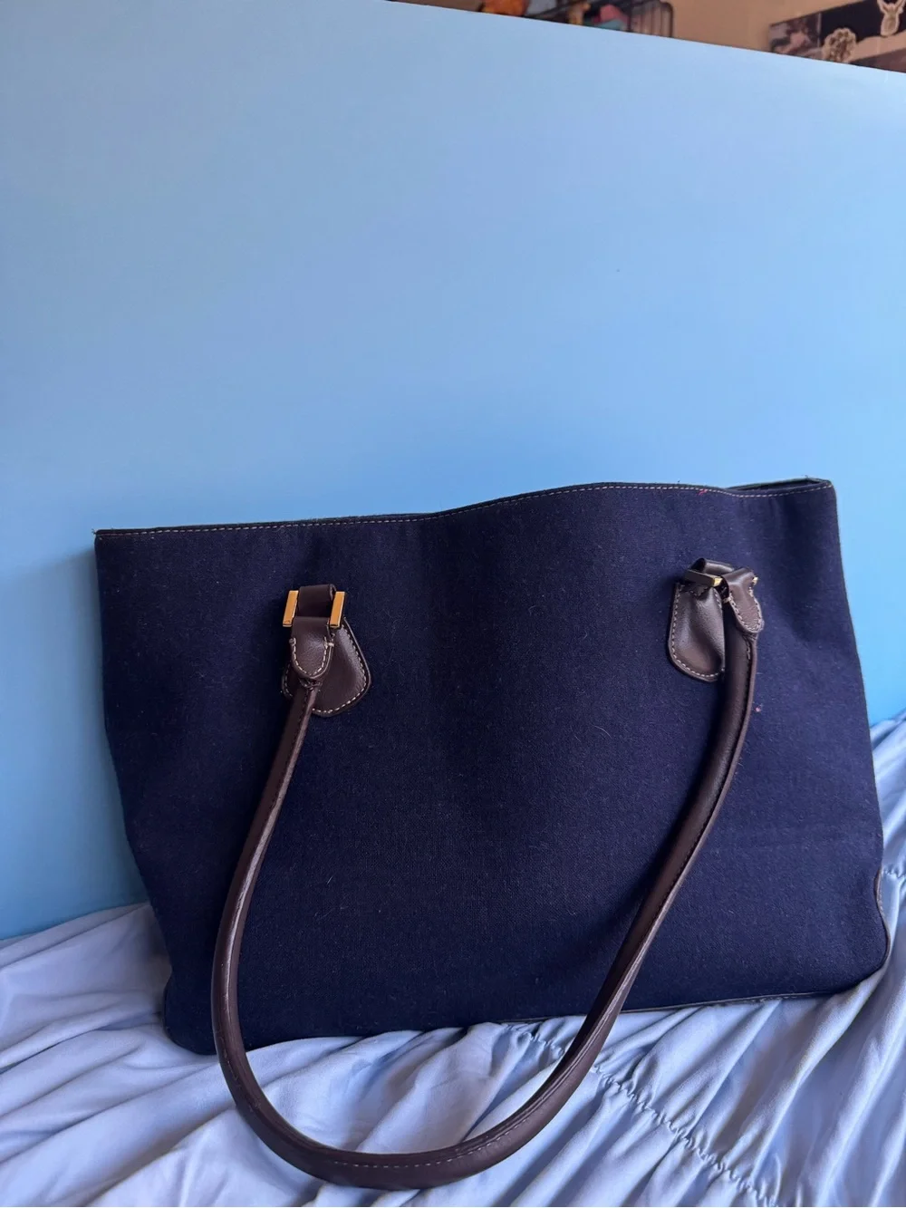 croft & barrow Navy Tote with Brown Straps